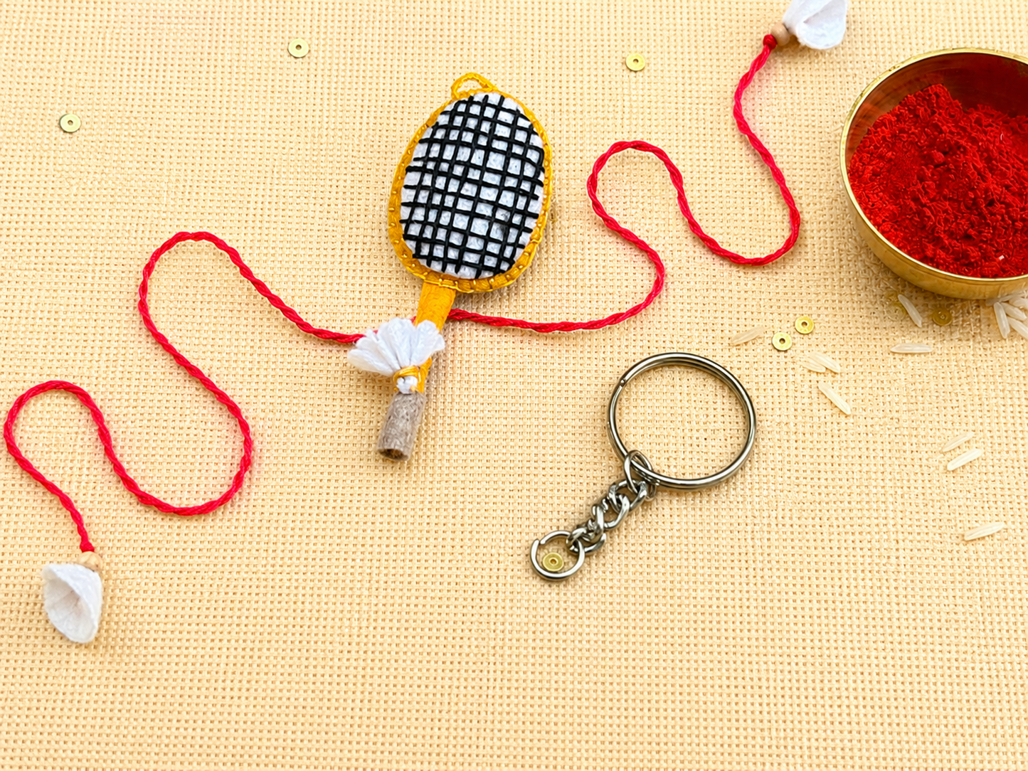 Hand embroidered Badminton Rakhi-Yellow