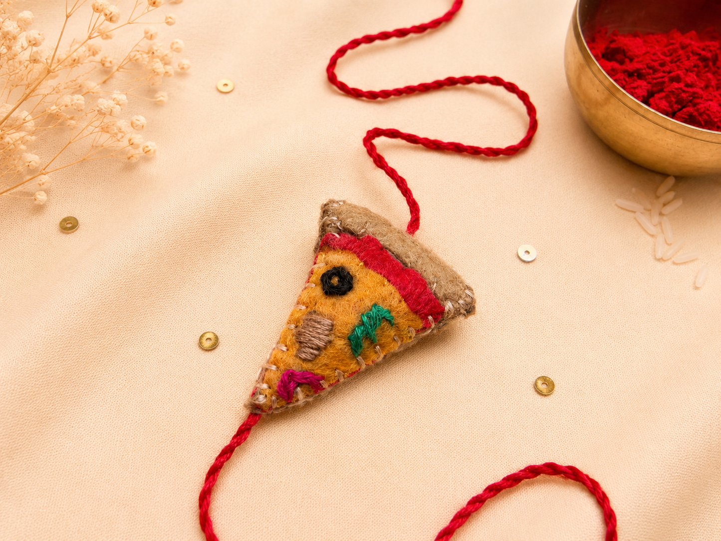 Hand Embroidered Pizza rakhi