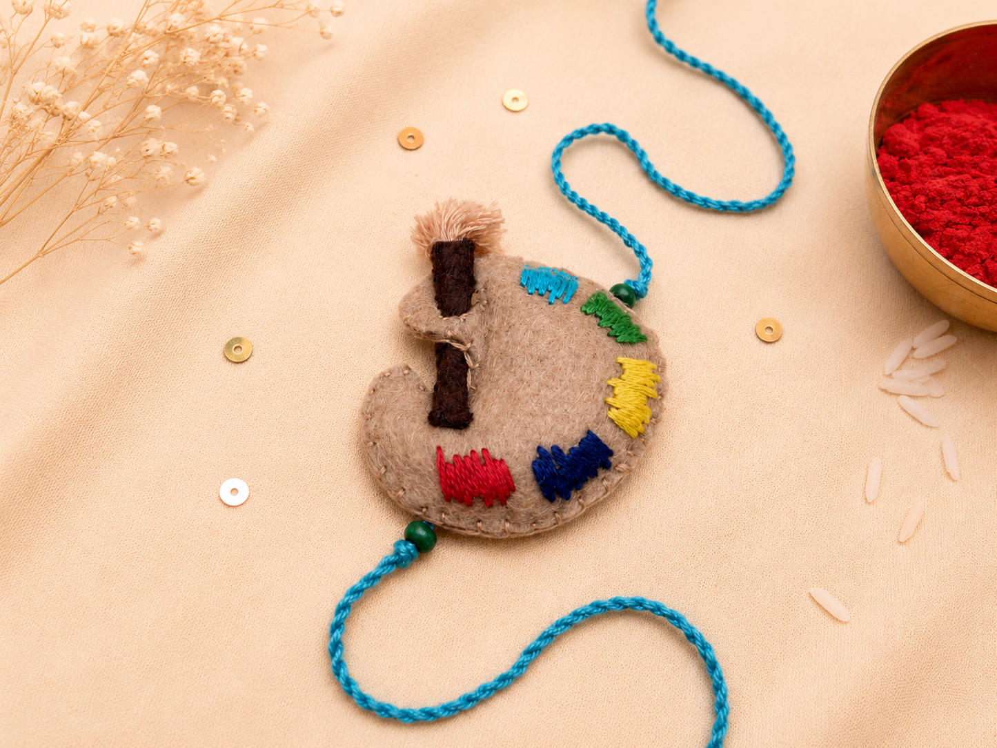 Hand embroidered Colour Palette rakhi