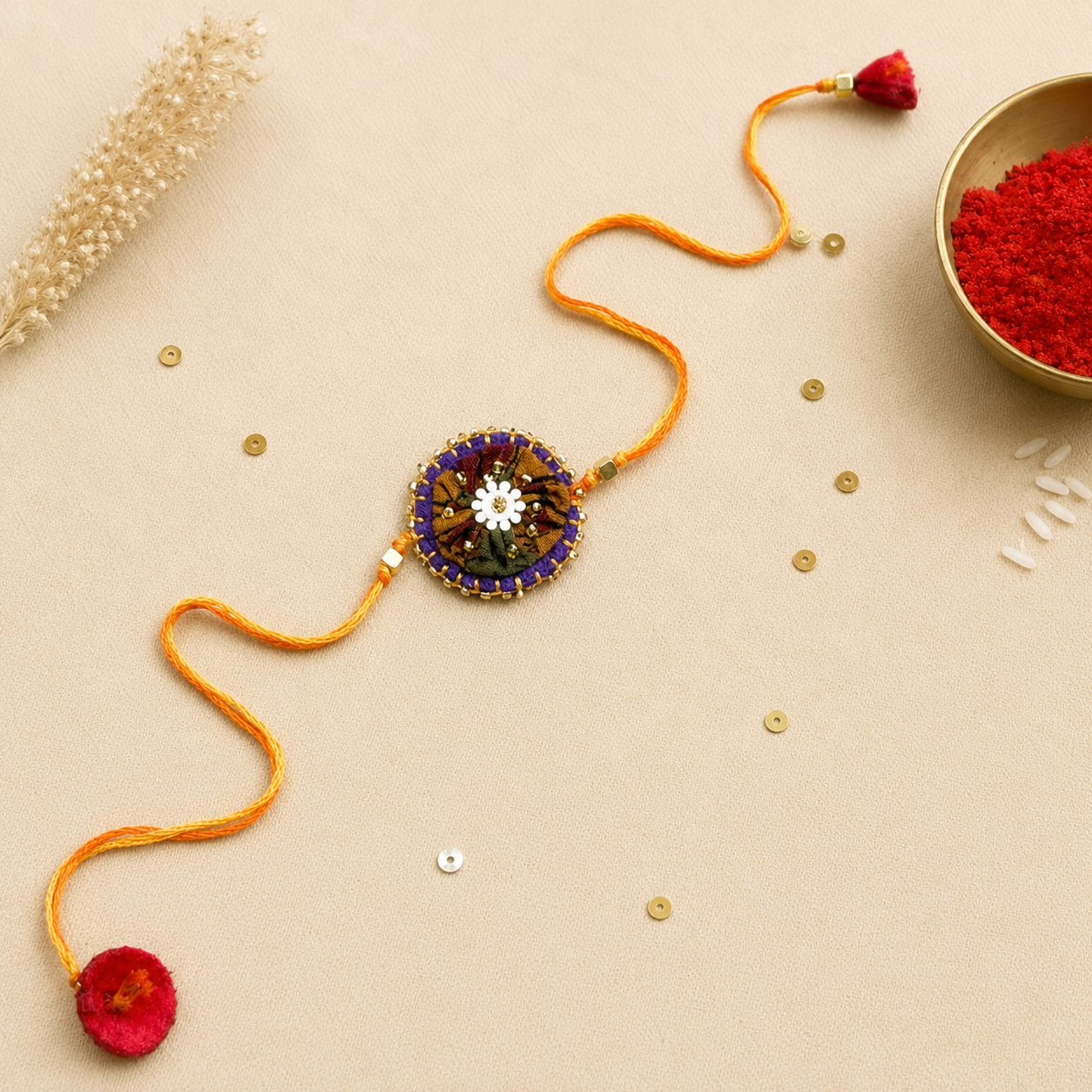 Hand embroidered Ragini Rakhi-Multicolour Print