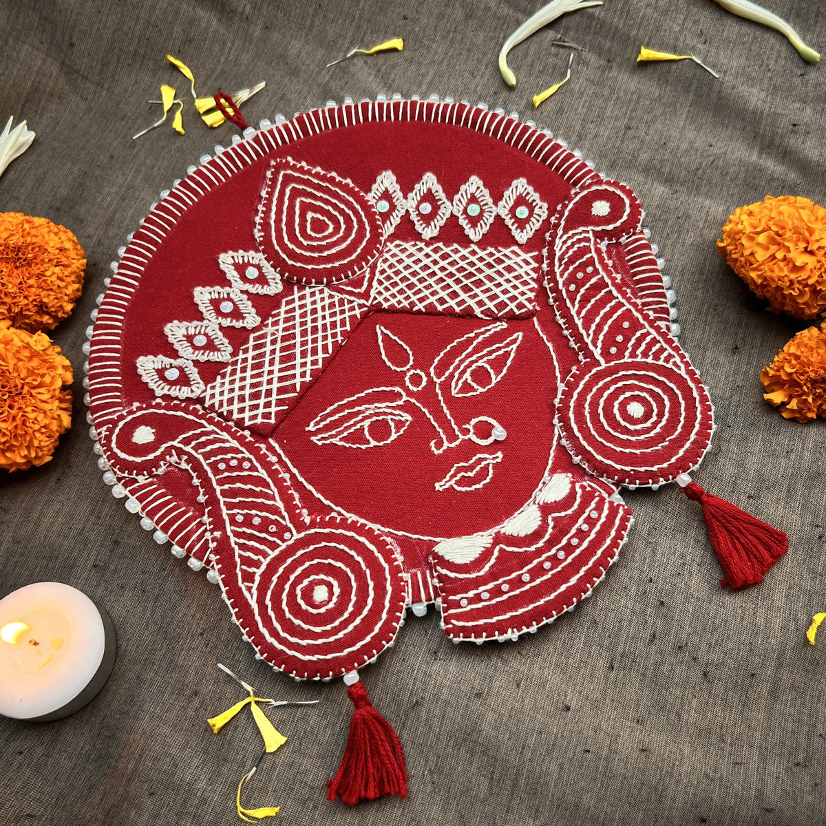 Hand Embroidered Aipan Durga Hanging