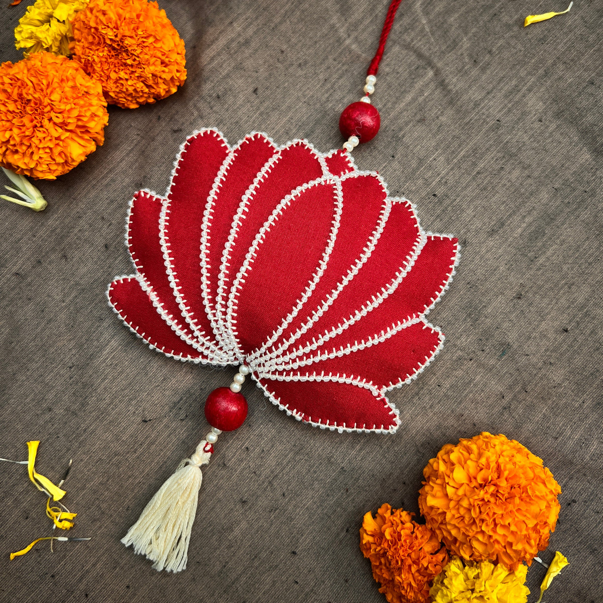Hand Embroidered Aipan Saral Lotus Hanging