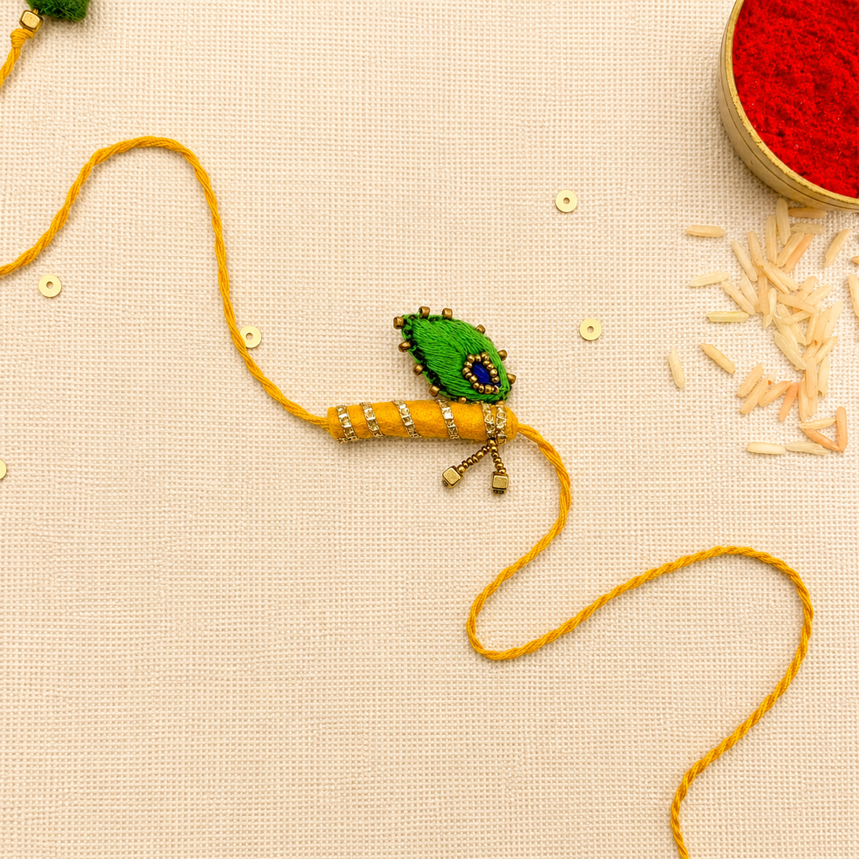 Hand embroidered Bansuri Rakhi-Yellow