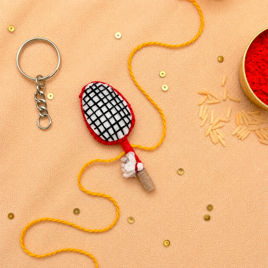 Hand embroidered Badminton Rakhi-Red