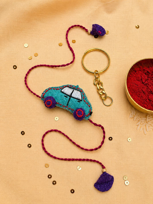 Hand embroidered Car Rakhi- Sea Green