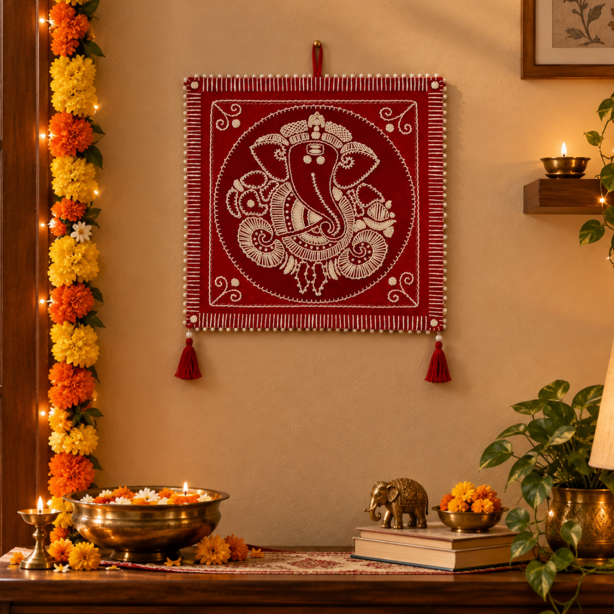 Hand Embroidered Aipan Ganpathi Hanging