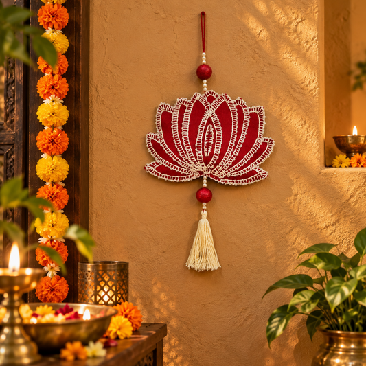 Hand Embroidered Aipan Kalpana Lotus Hanging
