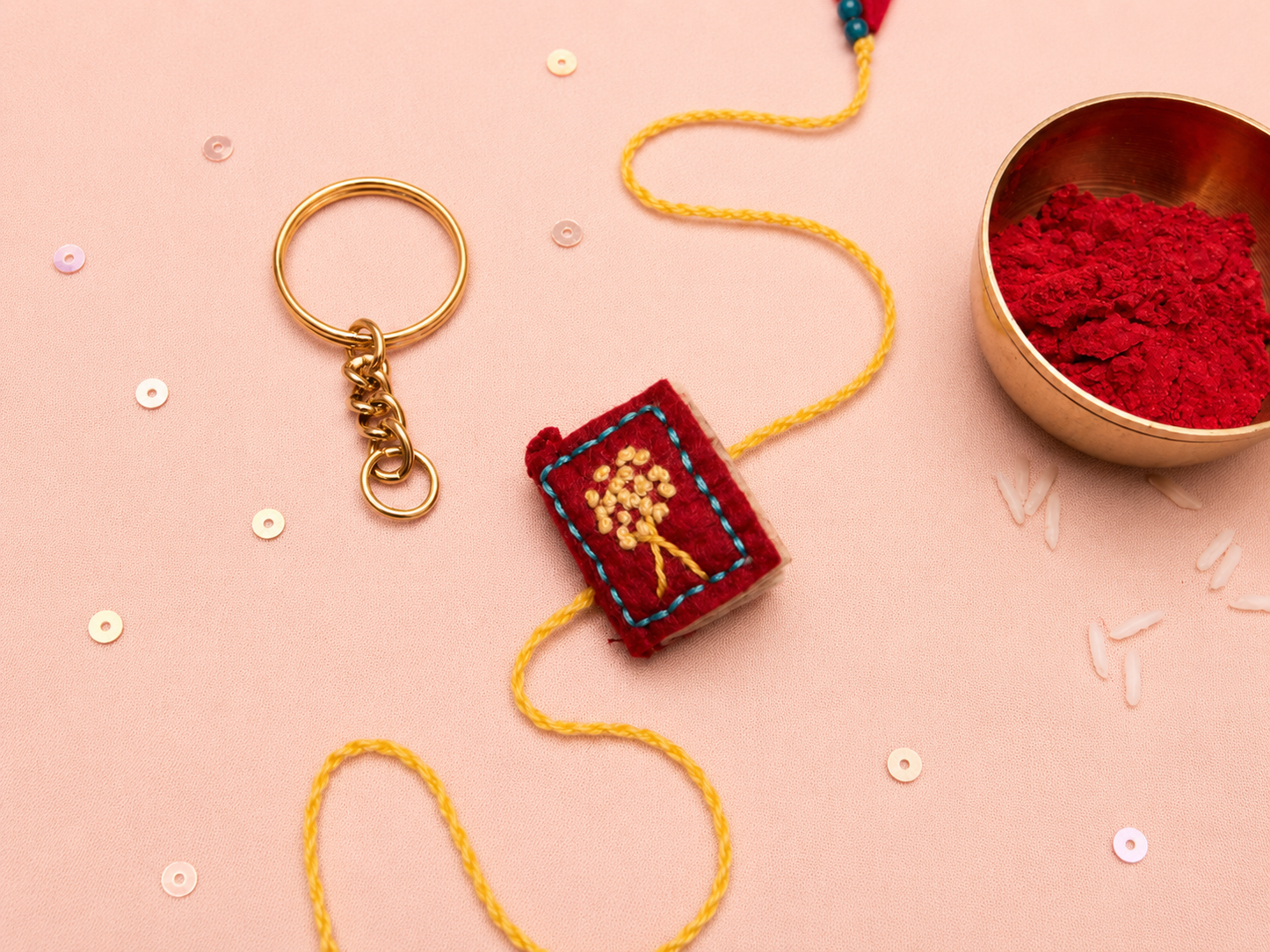 Hand embroidered Book Rakhi-Red