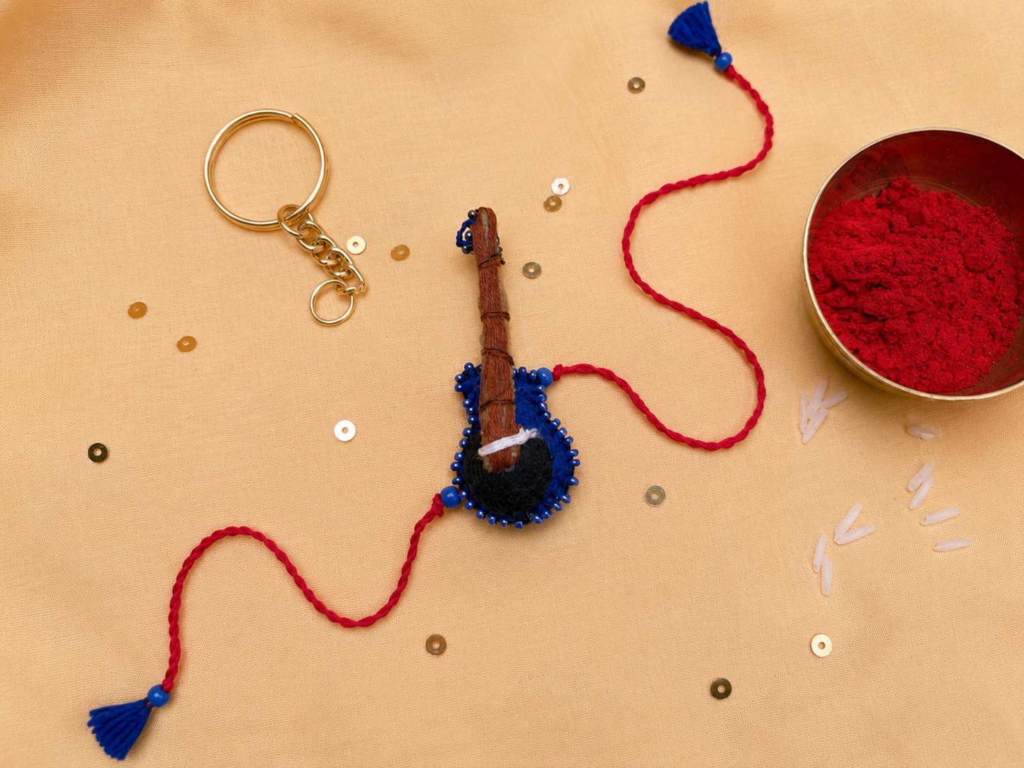 Hand embroidered Guitar Rakhi-Blue