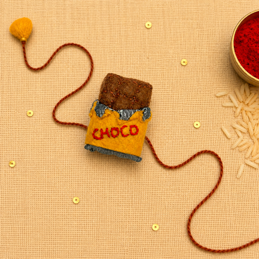 Hand embroidered Chocolate Rakhi- Yellow