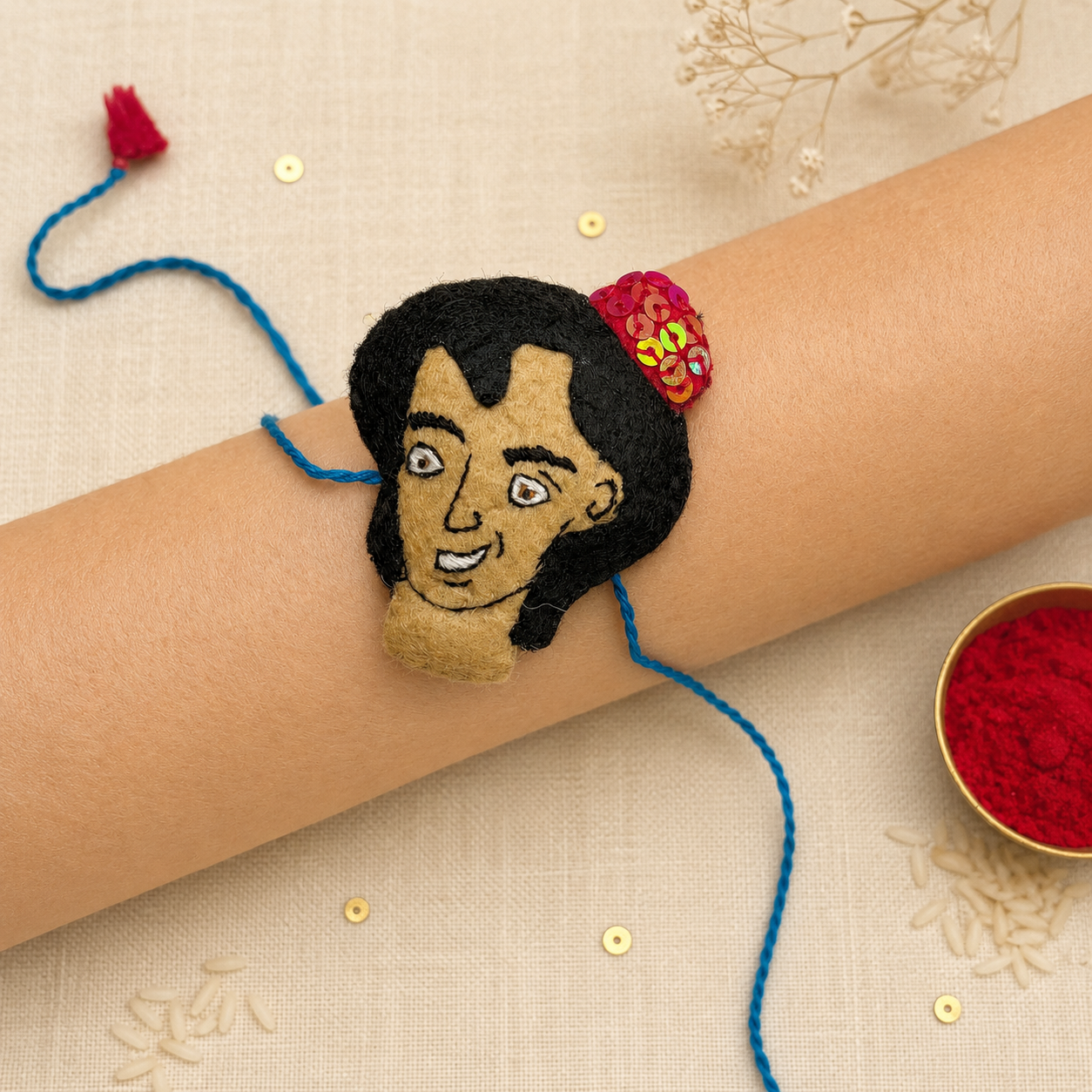 Hand embroidered Aladdin Rakhi
