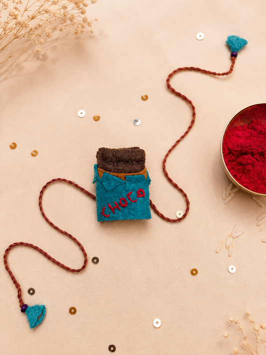 Hand embroidered Chocolate Rakhi- Sea Green