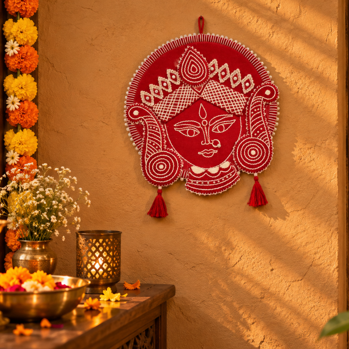 Hand Embroidered Aipan Durga Hanging