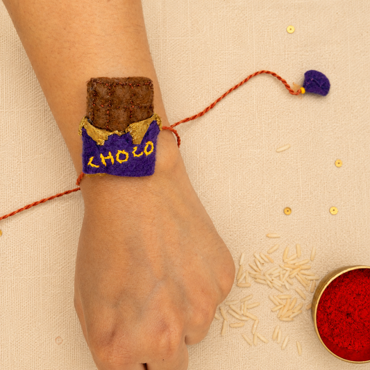 Hand embroidered Chocolate Rakhi- Purple