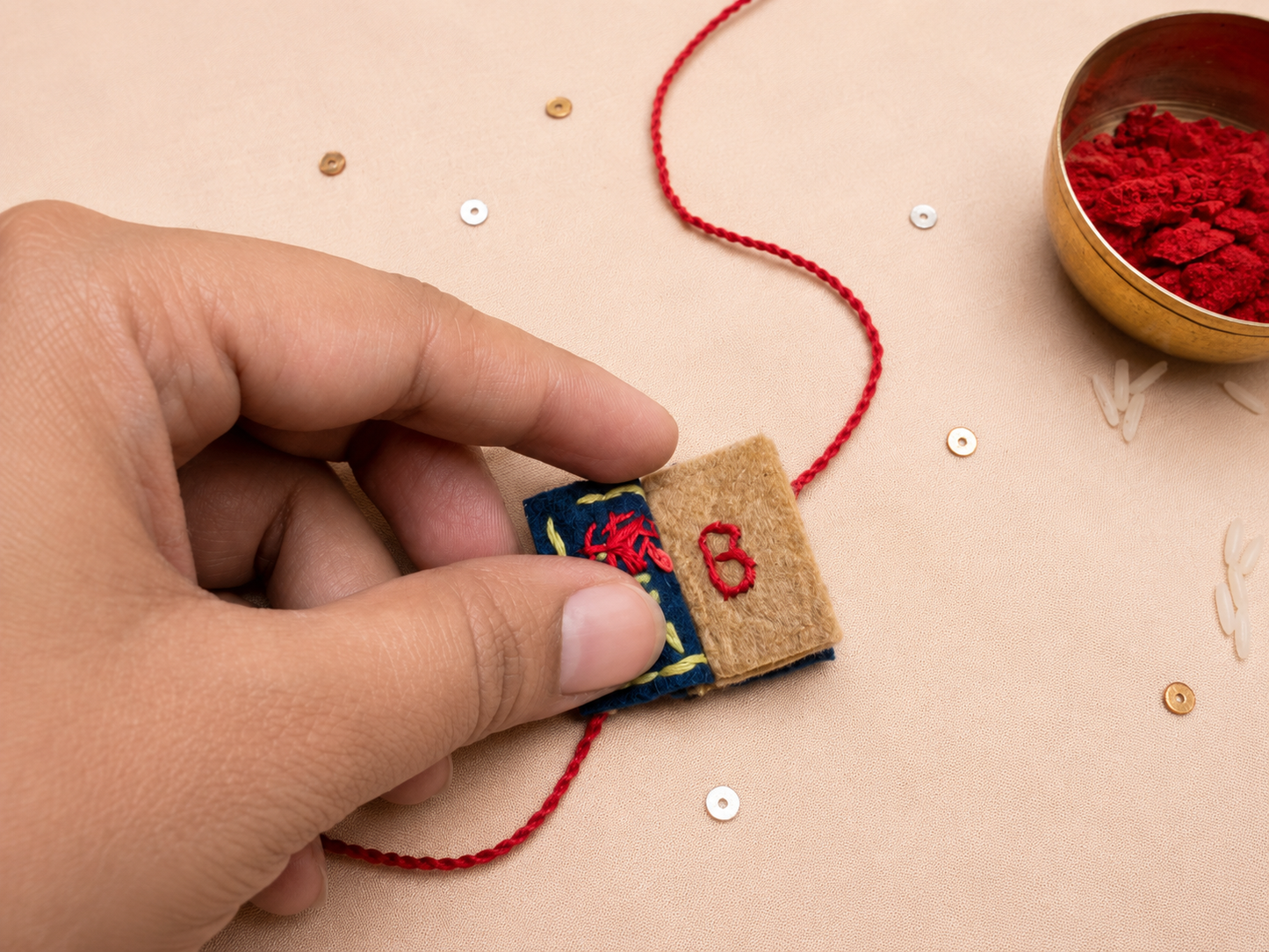 Hand embroidered Book Rakhi-Blue