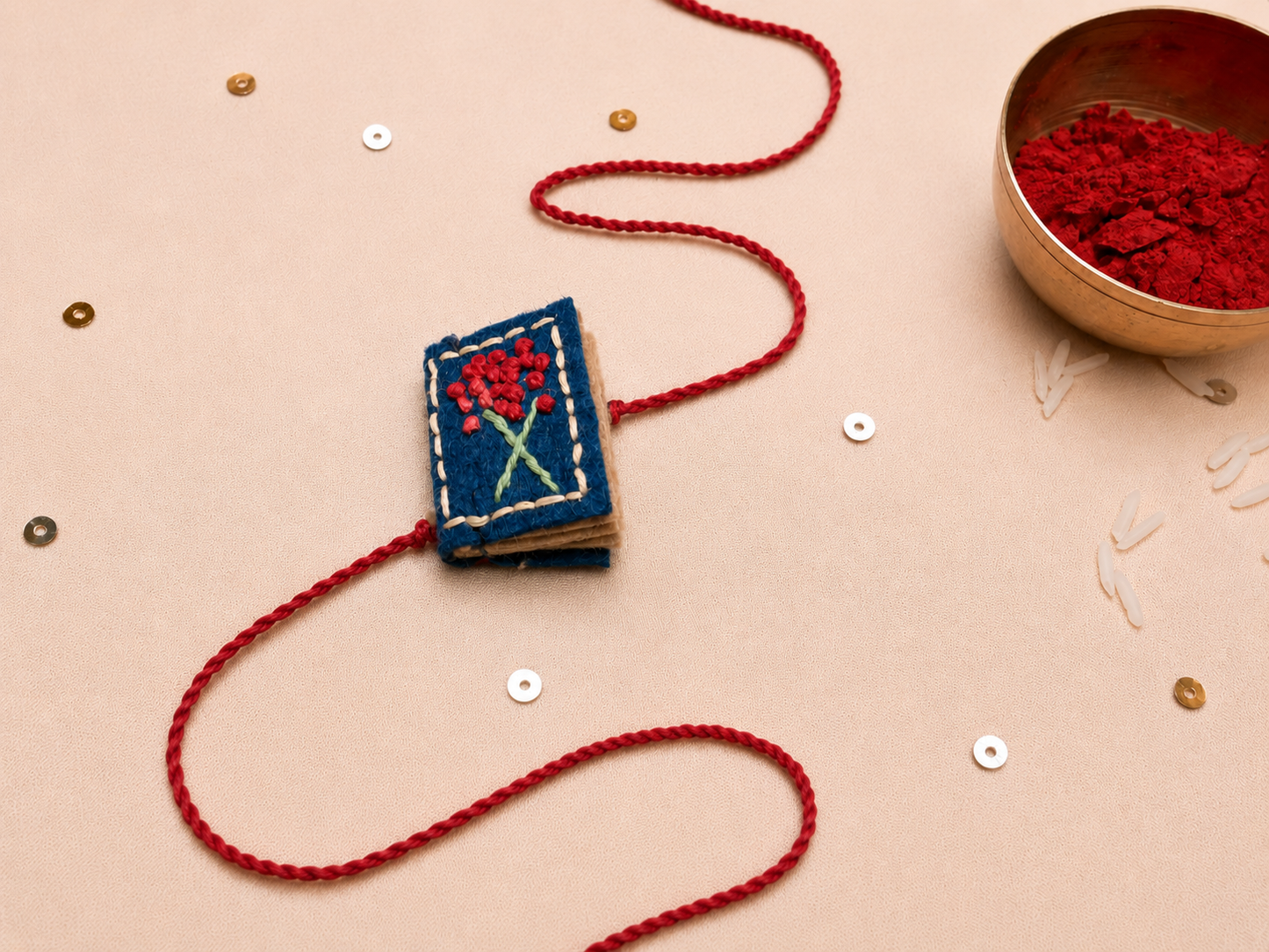 Hand embroidered Book Rakhi-Blue