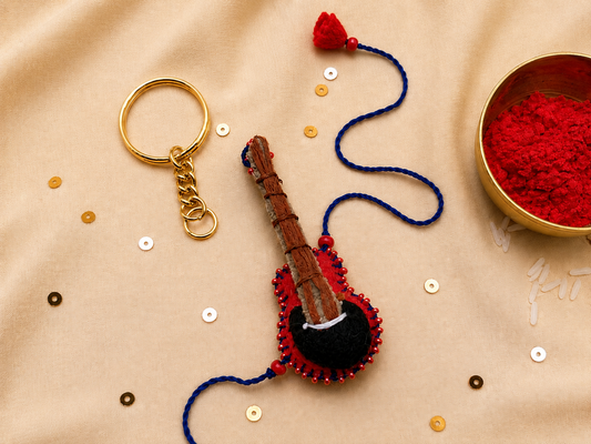 Hand embroidered Guitar Rakhi-Red