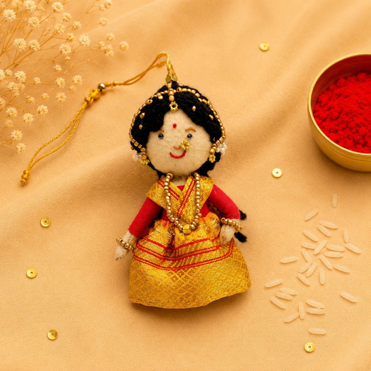 Radha Bansuri Rakhi Lumba Set (Set of 2)- Yellow-Orange