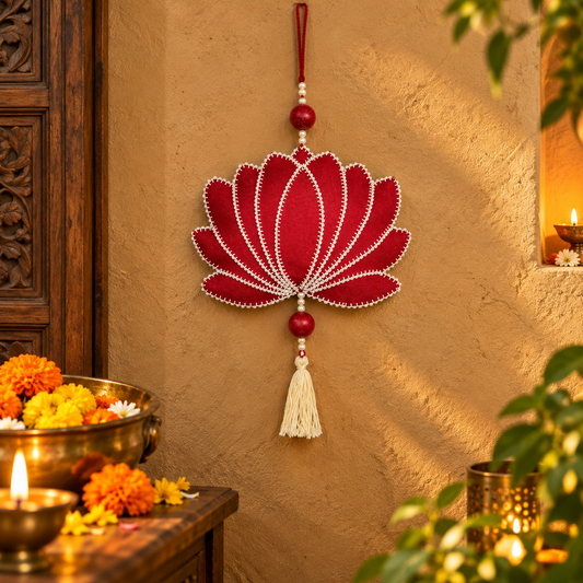 Hand Embroidered Aipan Saral Lotus Hanging
