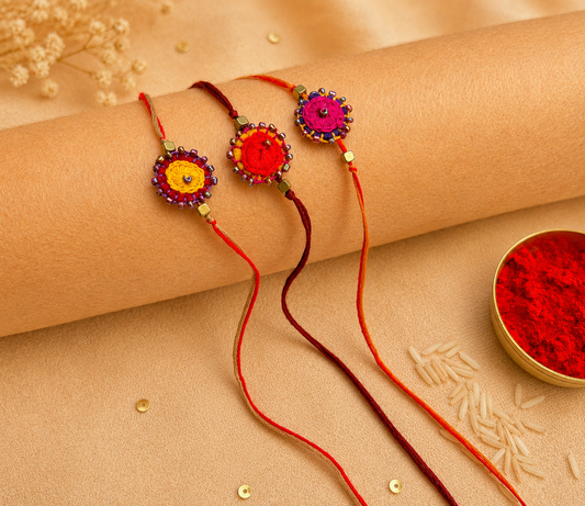 Hand embroidered Bindu Rakhi (Set of 3)