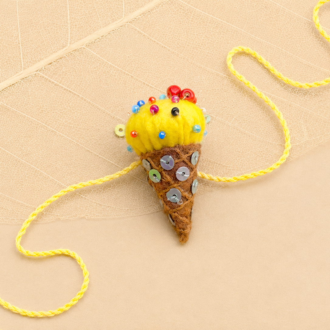 Hand embroidered Ice-Cream Rakhi-Yellow