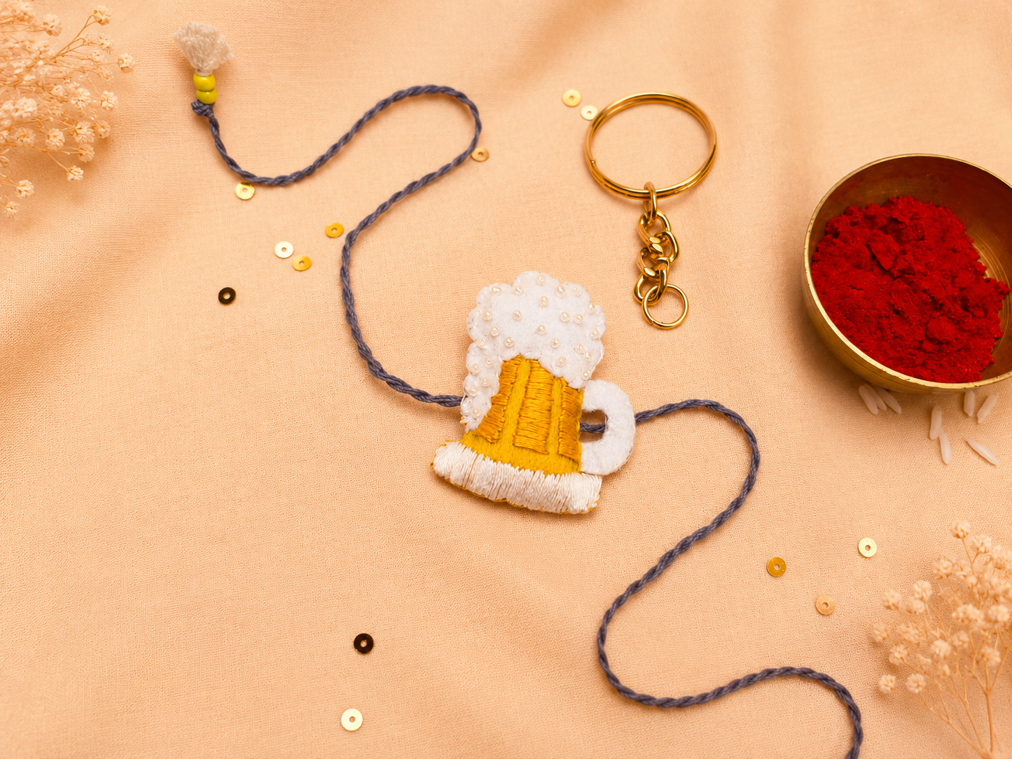 Hand embroidered Beer Mug Rakhi