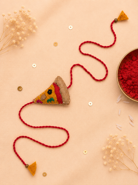 Hand Embroidered Pizza rakhi