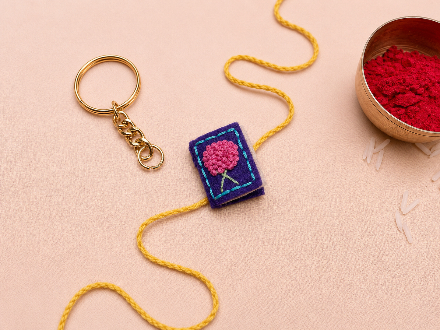 Hand embroidered Book Rakhi-Purple