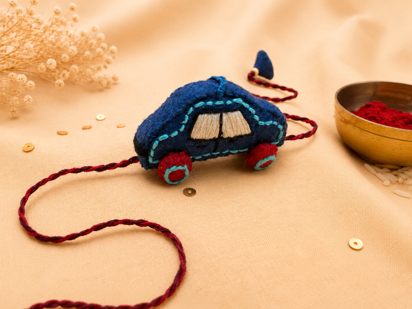 Hand embroidered Car Rakhi-Blue