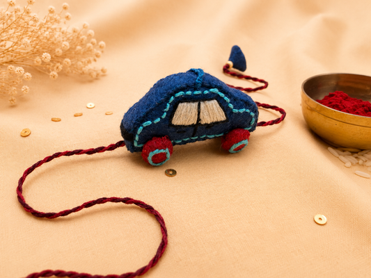 Hand embroidered Car Rakhi-Blue