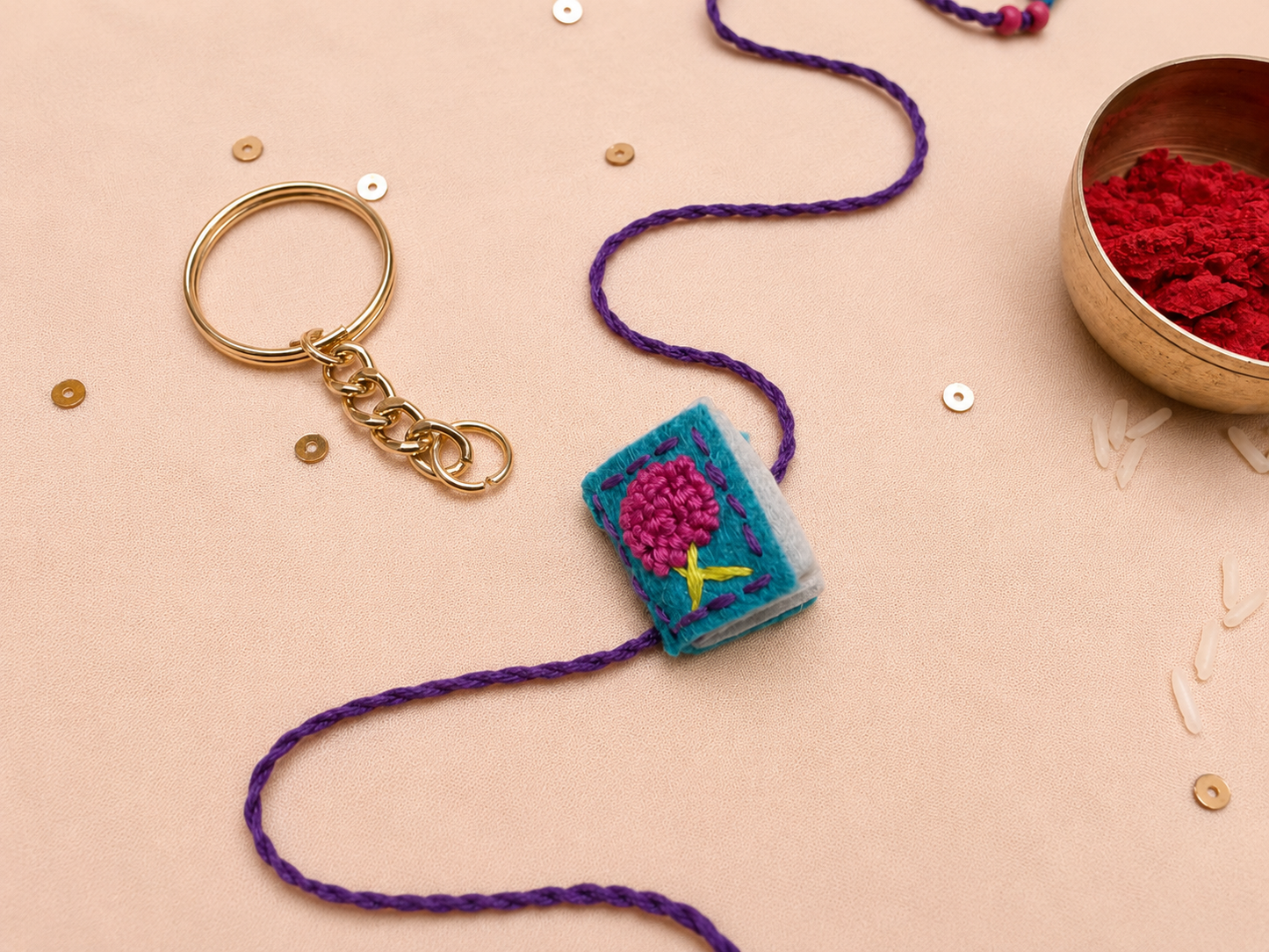 Hand embroidered Book Rakhi-Sea Green