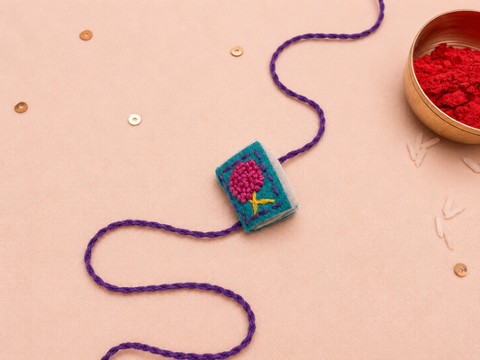 Hand embroidered Book Rakhi-Sea Green