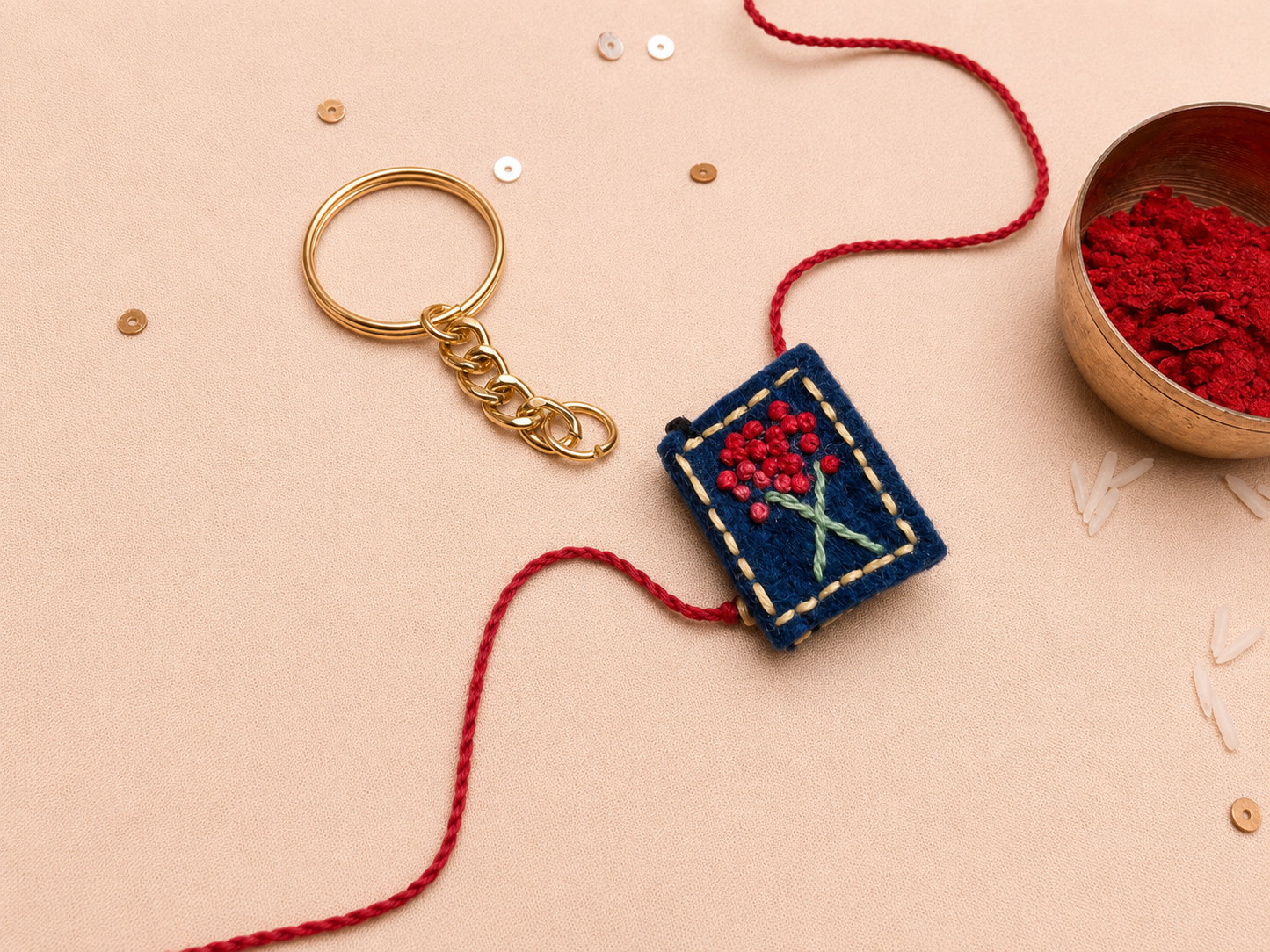Hand embroidered Book Rakhi-Blue