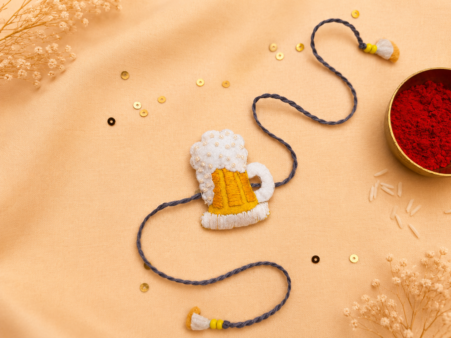 Hand embroidered Beer Mug Rakhi