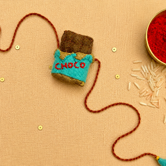 Hand embroidered Chocolate Rakhi- Sea Green