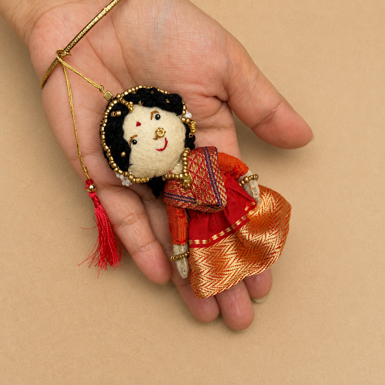 Radha Bansuri Rakhi Lumba Set (Set of 2)-Red-Orange