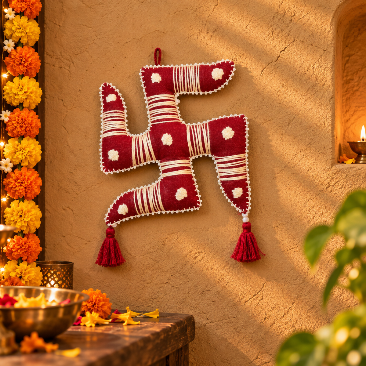 Hand Embroidered Aipan Swastika Hanging