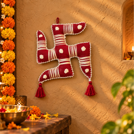 Hand Embroidered Aipan Swastika Hanging