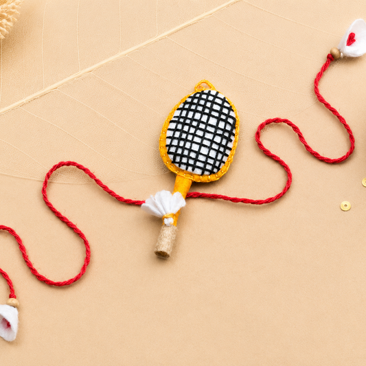 Hand embroidered Badminton Rakhi-Yellow