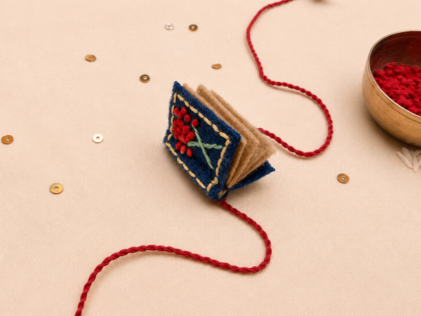 Hand embroidered Book Rakhi-Blue