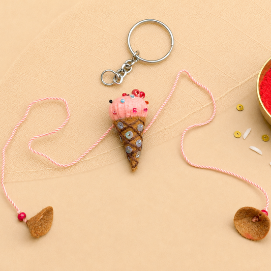 Hand embroidered Ice-Cream Rakhi-Peach