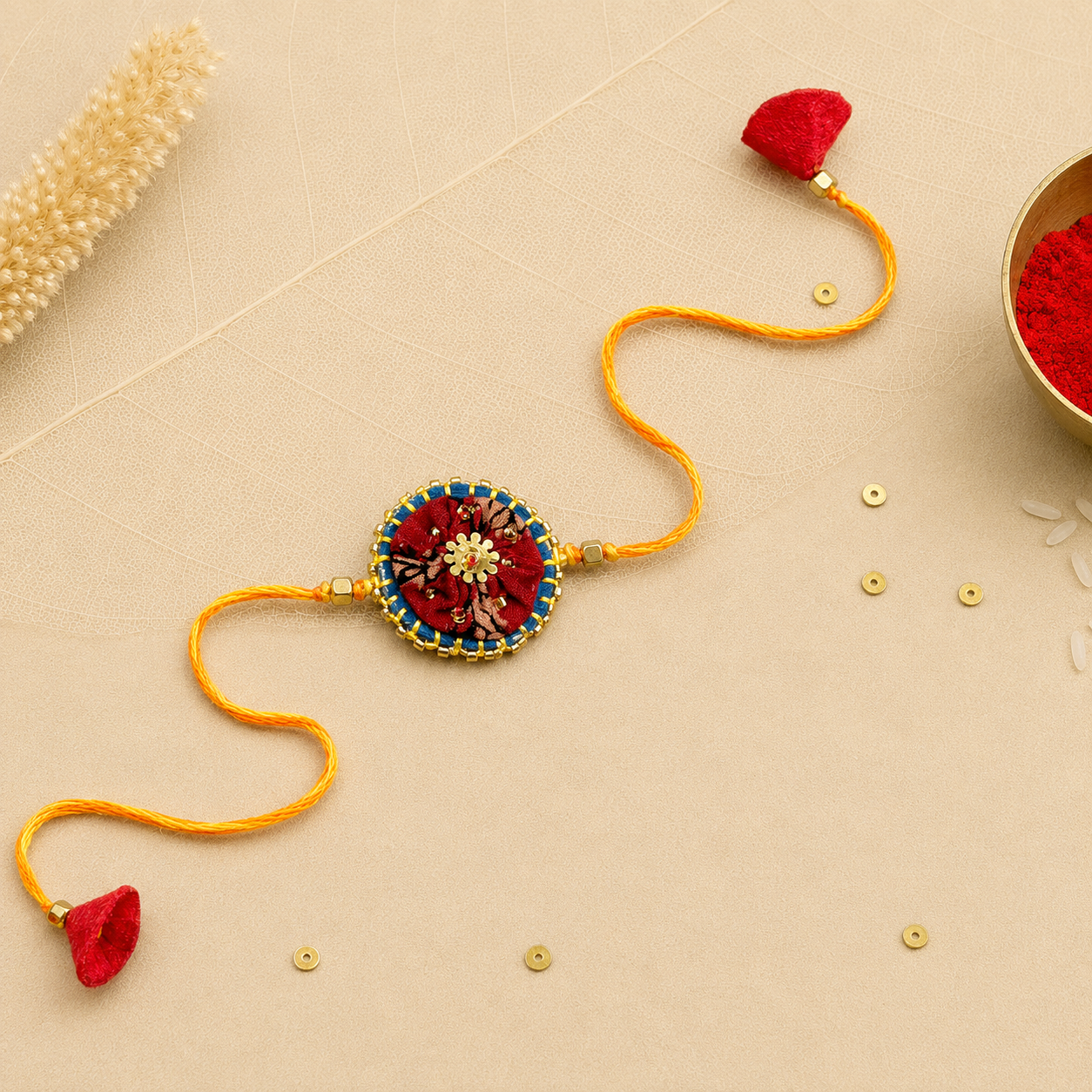 Hand embroidered Ragini Rakhi-Red Print