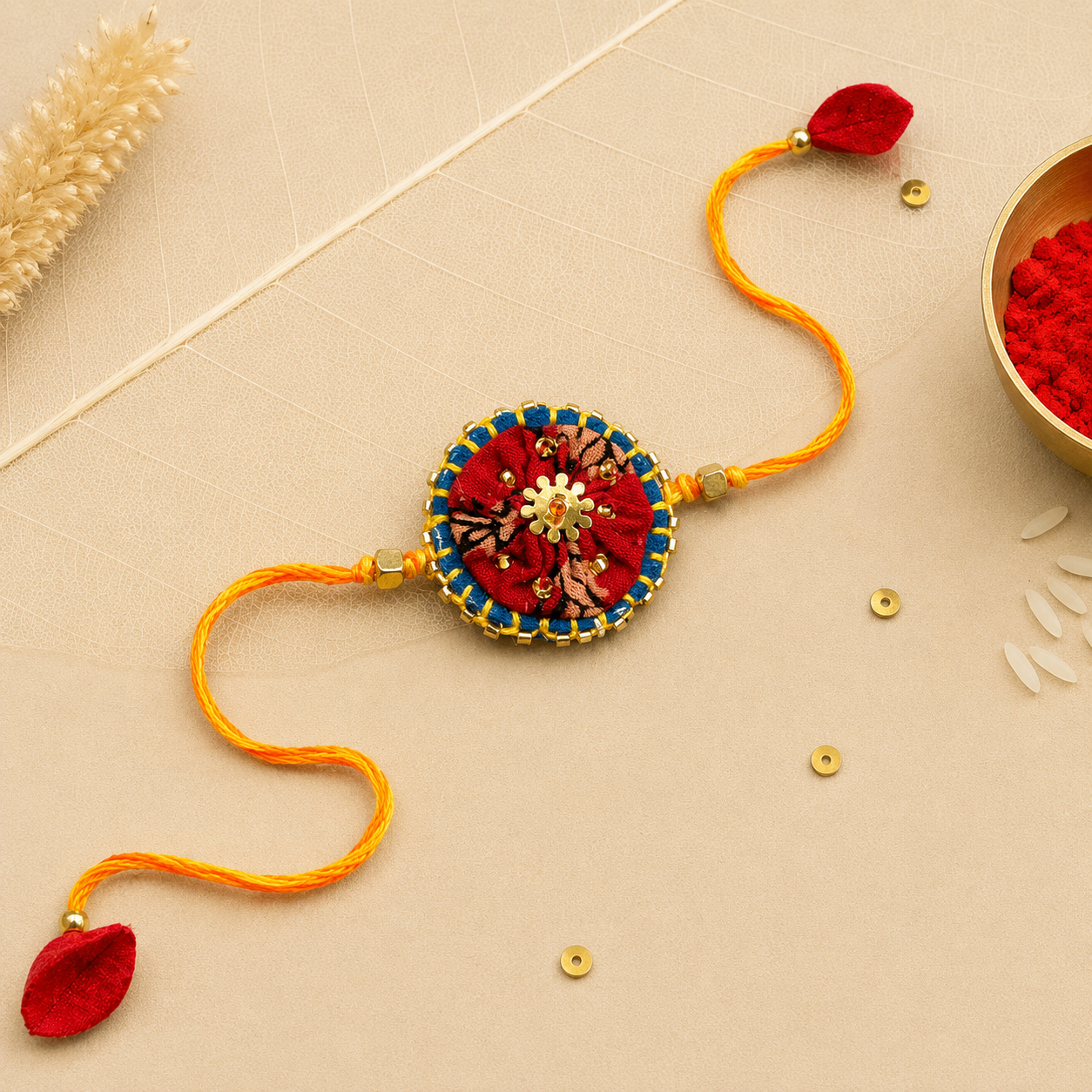 Hand embroidered Ragini Rakhi-Red Print