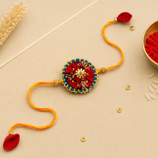 Hand embroidered Ragini Rakhi-Red Print