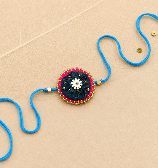 Hand embroidered Ragini Rakhi-Navy blue Print