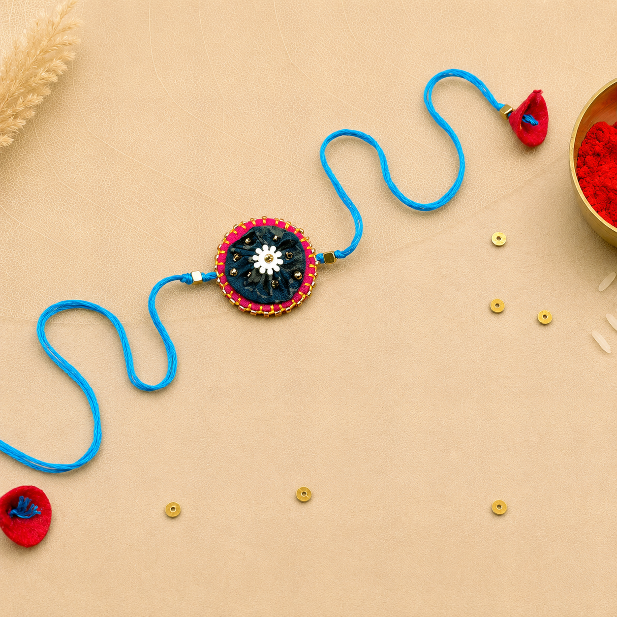 Hand embroidered Ragini Rakhi-Navy blue Print