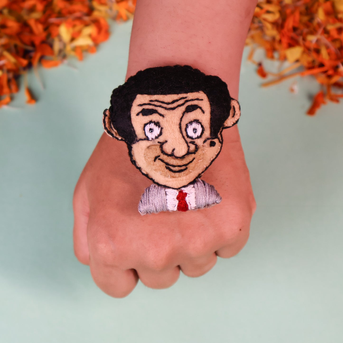 Hand embroidered Mr Bean Rakhi