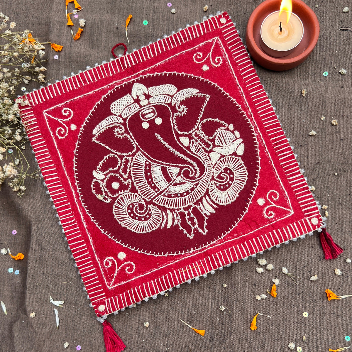 Hand Embroidered Aipan Ganpathi Hanging
