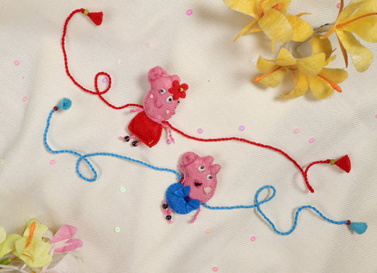 Hand embroidered Peppa & George Rakhi (Set of 2)