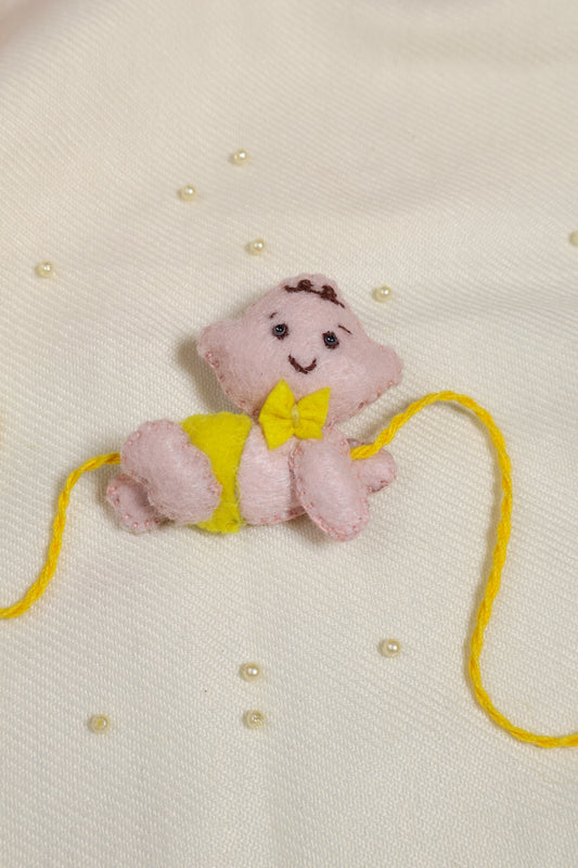 Hand embroidered Crawling Baby Rakhi-Yellow